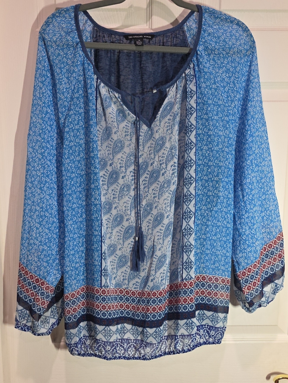 Blue Paisley-Panel Boho Tunic Top